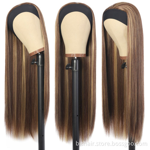 Wholesale machine-made headband wigs 100% human hair straight hair wigs gradient color 150% dense holiday hair 4-27 color wigs